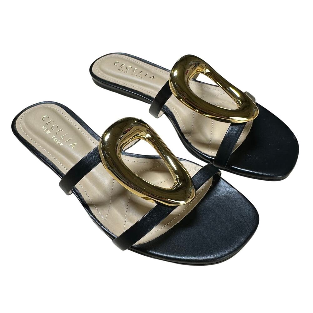 Cecelia New York Leather Slide Sandal Mig Black/Gold Women's Size 5B New in Box